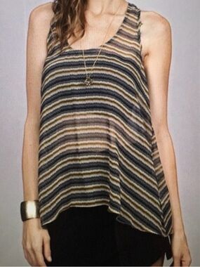 UMGEE Zig Zag Sheer Tunic Tank XL 21.5” p2p Gray/Cream EUC